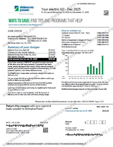 USA Delmarva Power utility bill template in Word and PDF formats, version 2